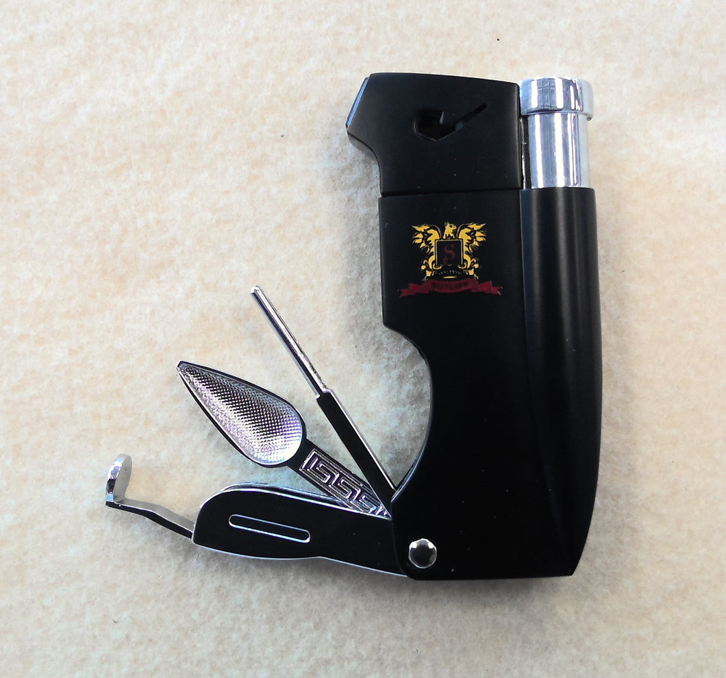 Sutliff Soft Flame Black Pipe Lighter With Tools