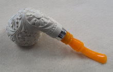 Load image into Gallery viewer, Block Meerschaum, Large Ornate Dragon/Flower with Sterling Silver, by Ahmet Govem
