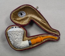 Load image into Gallery viewer, Block Meerschaum, Large Ornate Dragon/Flower with Sterling Silver, by Ahmet Govem
